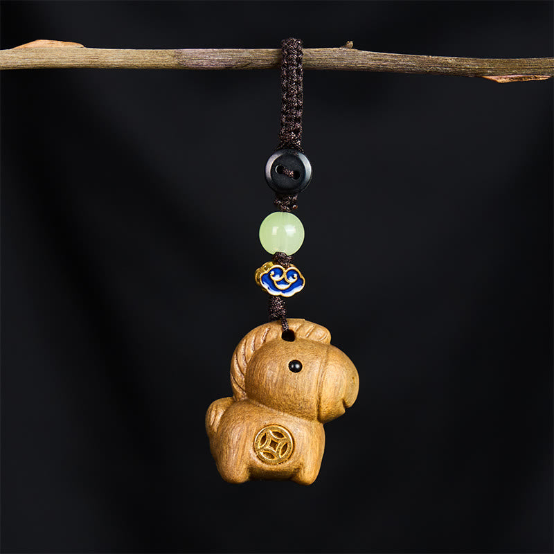 Wear FengShui "Hoping You Have a Joyful Year" Year of the Horse Rainbow Eucalyptus Small Leaf Red Sandalwood Key Chain Includes Gift Message Card