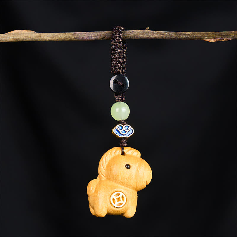 Wear FengShui "Hoping You Have a Joyful Year" Year of the Horse Rainbow Eucalyptus Small Leaf Red Sandalwood Key Chain Includes Gift Message Card