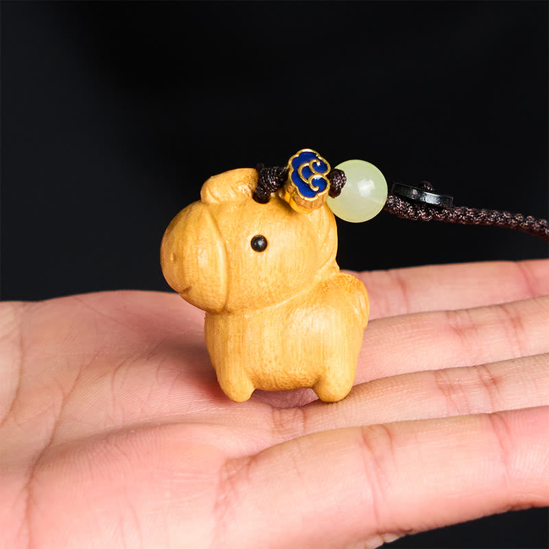 Wear FengShui "Hoping You Have a Joyful Year" Year of the Horse Rainbow Eucalyptus Small Leaf Red Sandalwood Key Chain Includes Gift Message Card