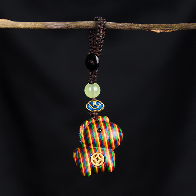 Wear FengShui "Hoping You Have a Joyful Year" Year of the Horse Rainbow Eucalyptus Small Leaf Red Sandalwood Key Chain Includes Gift Message Card