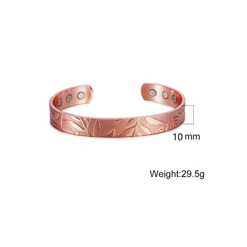 Wear FengShui Rose Flower Pattern Copper Balance Luck Open Cuff Bracelet Bangle