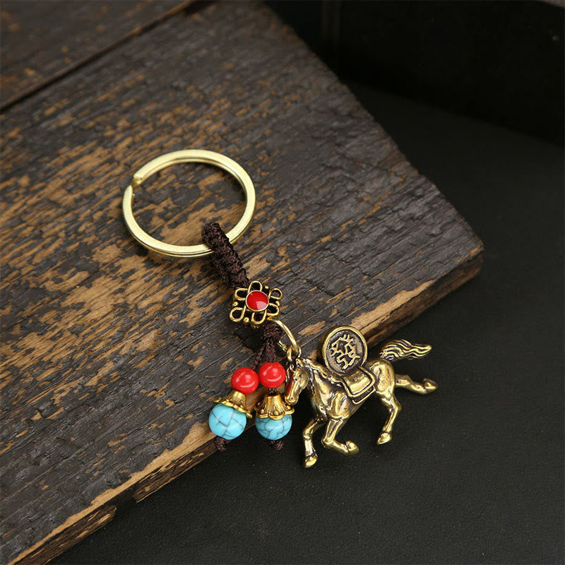 Wear FengShui Year Of The Horse Copper Brass Five-Emperor Coins Wealth Key Chain