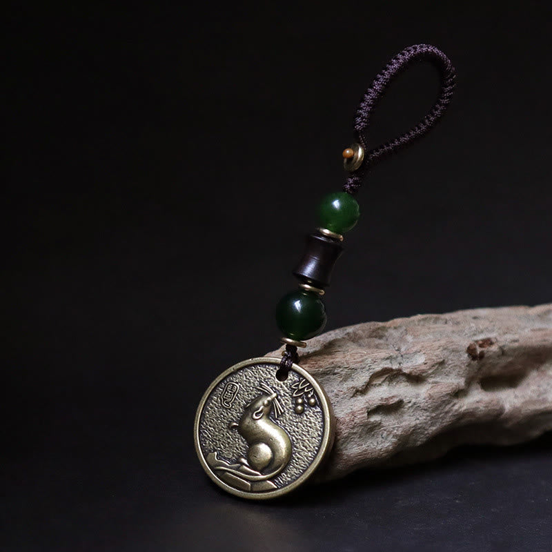 Wear FengShui Chinese Zodiac Year Of The Horse Bagua Fu Character Copper Brass Balance Key Chain
