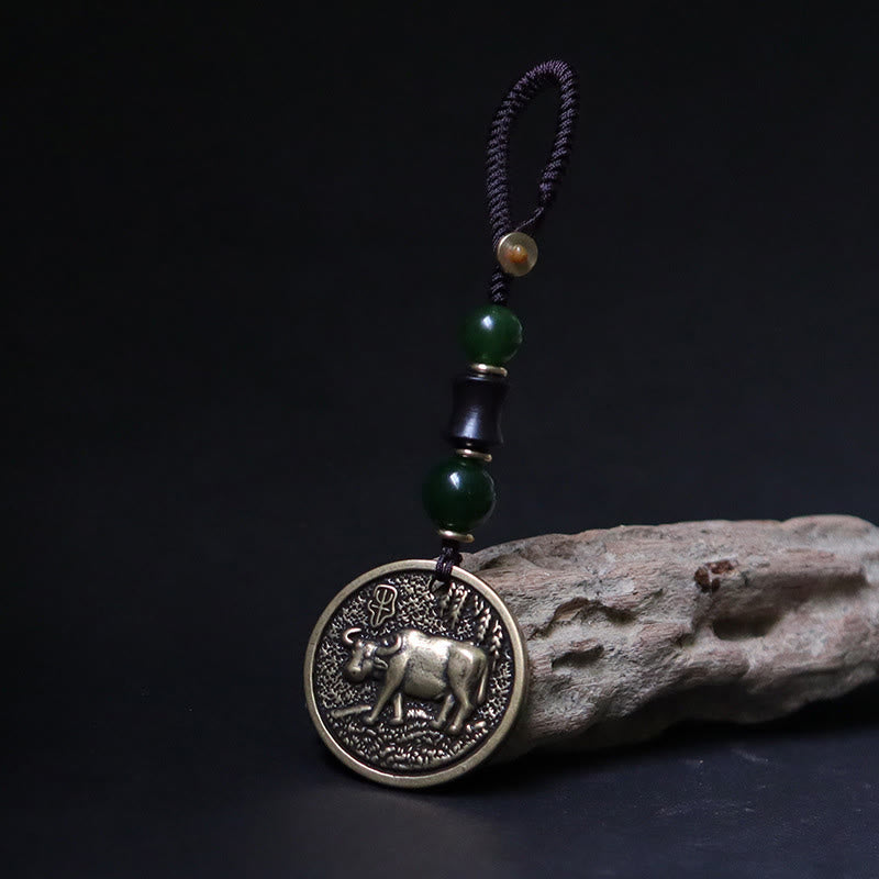 Wear FengShui Chinese Zodiac Year Of The Horse Bagua Fu Character Copper Brass Balance Key Chain