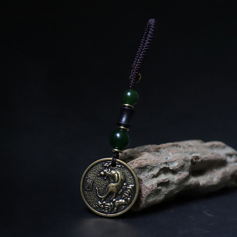 Wear FengShui Chinese Zodiac Year Of The Horse Bagua Fu Character Copper Brass Balance Key Chain