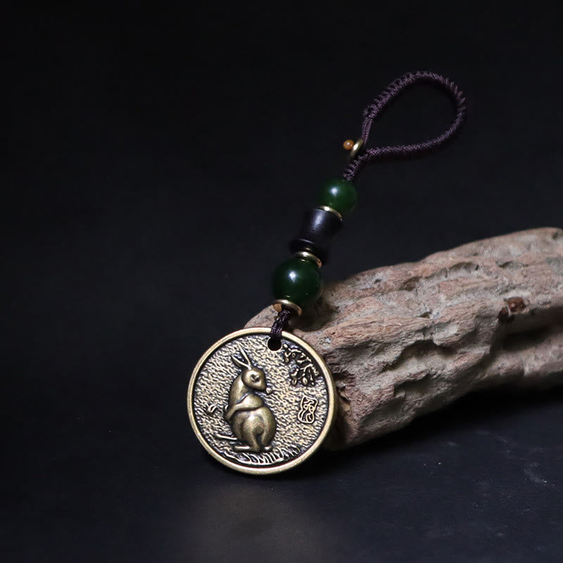 Wear FengShui Chinese Zodiac Year Of The Horse Bagua Fu Character Copper Brass Balance Key Chain