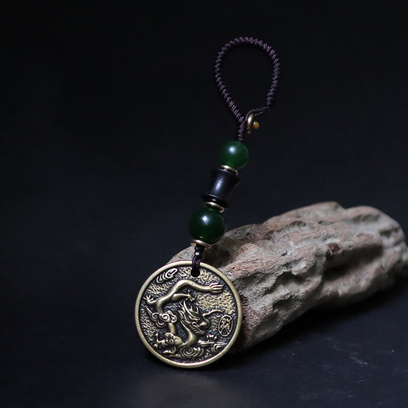 Wear FengShui Chinese Zodiac Year Of The Horse Bagua Fu Character Copper Brass Balance Key Chain