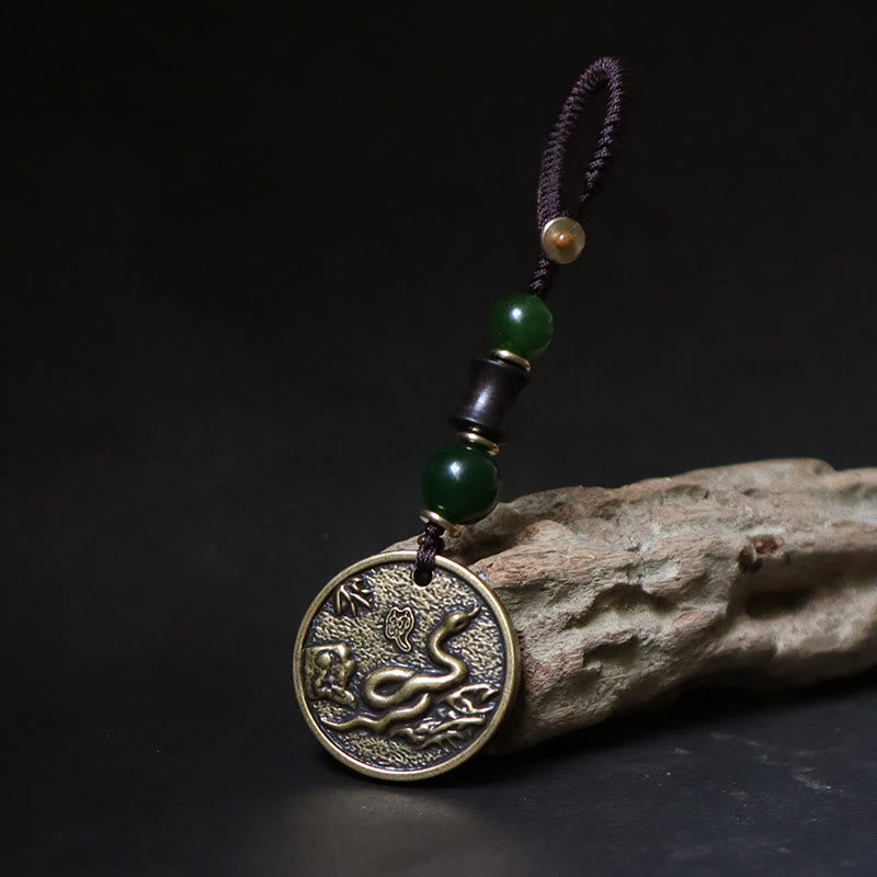 Wear FengShui Chinese Zodiac Year Of The Horse Bagua Fu Character Copper Brass Balance Key Chain