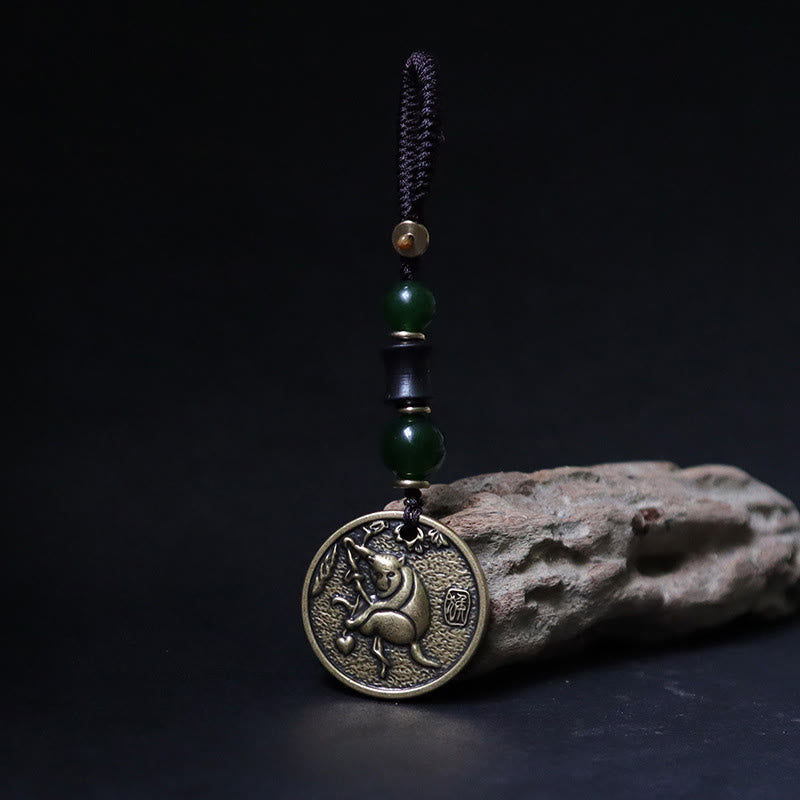 Wear FengShui Chinese Zodiac Year Of The Horse Bagua Fu Character Copper Brass Balance Key Chain