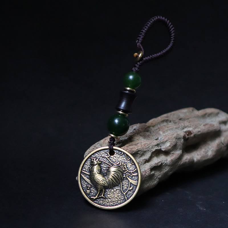 Wear FengShui Chinese Zodiac Year Of The Horse Bagua Fu Character Copper Brass Balance Key Chain