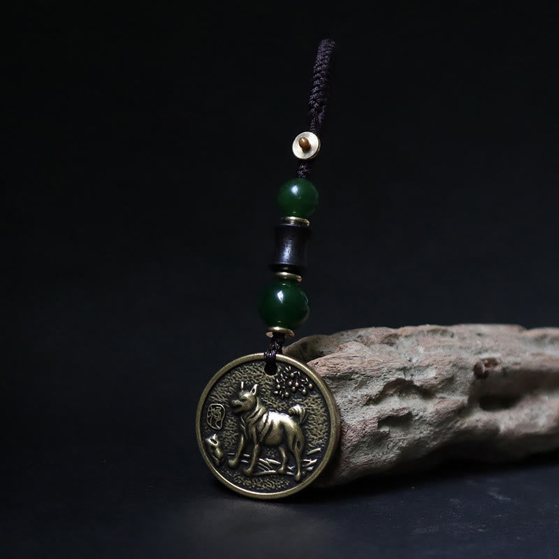 Wear FengShui Chinese Zodiac Year Of The Horse Bagua Fu Character Copper Brass Balance Key Chain
