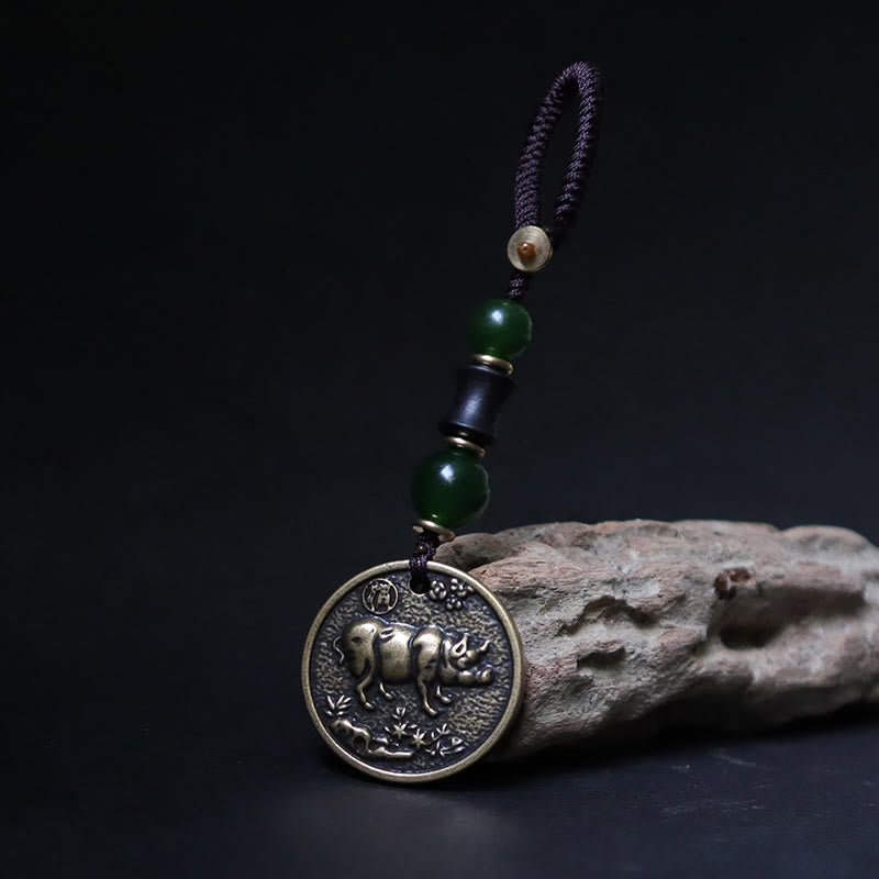 Wear FengShui Chinese Zodiac Year Of The Horse Bagua Fu Character Copper Brass Balance Key Chain