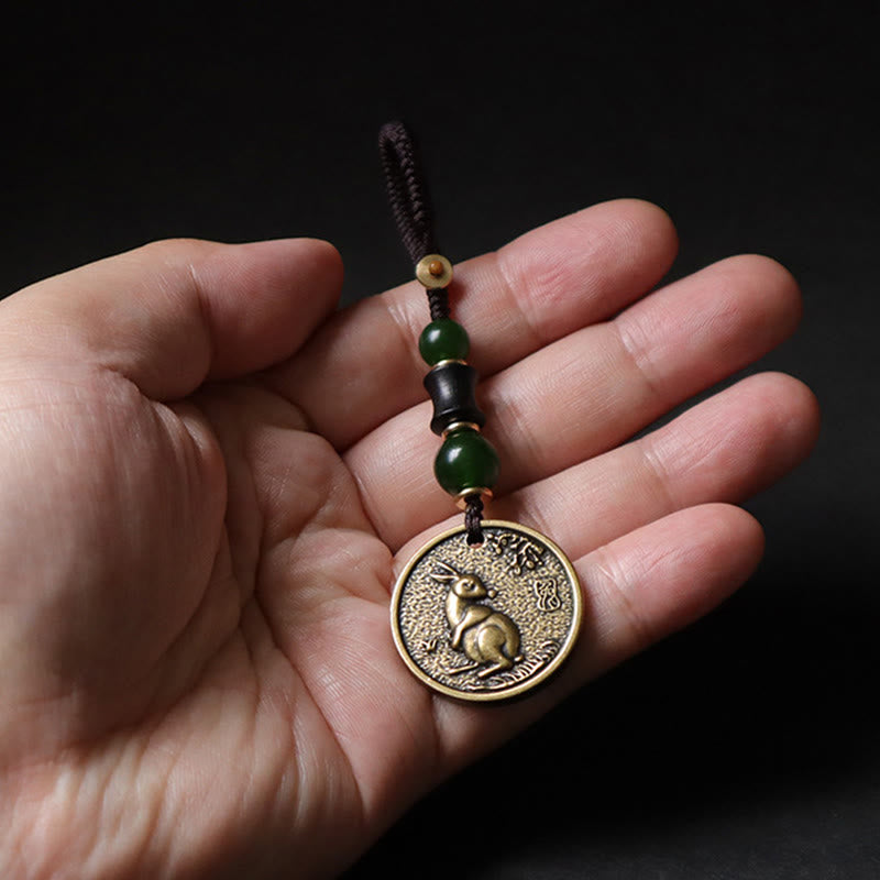 Wear FengShui Chinese Zodiac Year Of The Horse Bagua Fu Character Copper Brass Balance Key Chain
