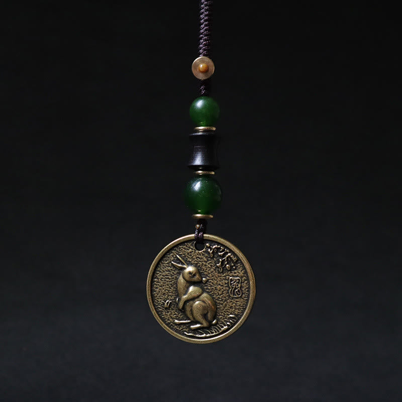 Wear FengShui Chinese Zodiac Year Of The Horse Bagua Fu Character Copper Brass Balance Key Chain