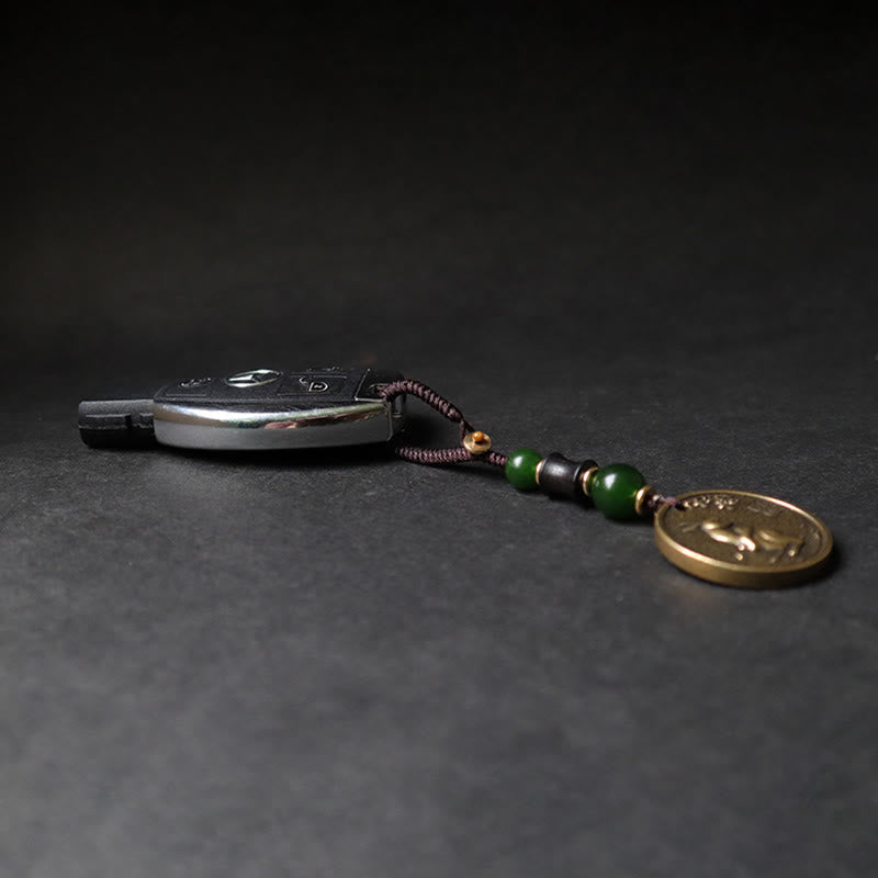 Wear FengShui Chinese Zodiac Year Of The Horse Bagua Fu Character Copper Brass Balance Key Chain