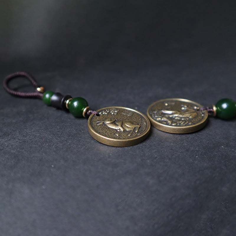 Wear FengShui Chinese Zodiac Year Of The Horse Bagua Fu Character Copper Brass Balance Key Chain