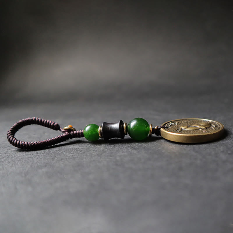Wear FengShui Chinese Zodiac Year Of The Horse Bagua Fu Character Copper Brass Balance Key Chain