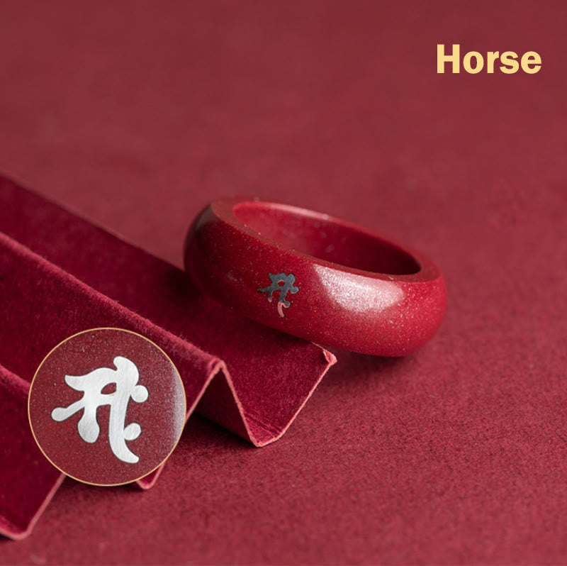 Wear FengShui Chinese Zodiac Year Of The Horse Cinnabar Blessing Ring