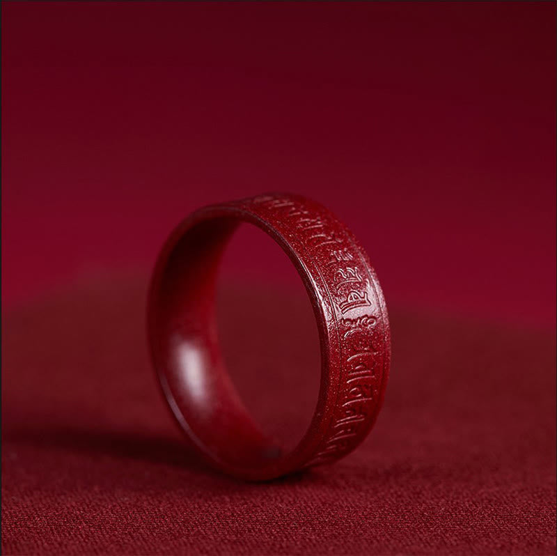 Wear FengShui Cinnabar Om Mani Padme Hum Heart Sutra Blessing Ring