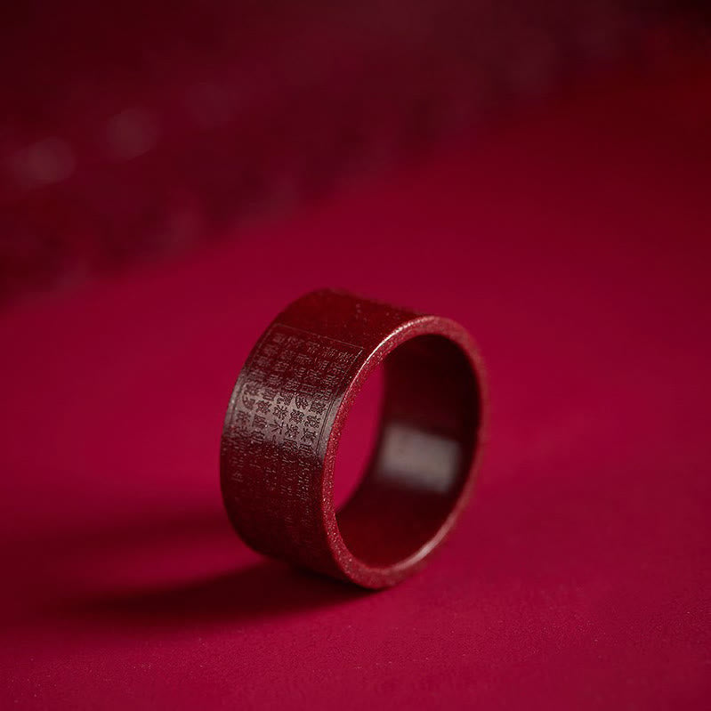 Wear FengShui Cinnabar Om Mani Padme Hum Heart Sutra Blessing Ring