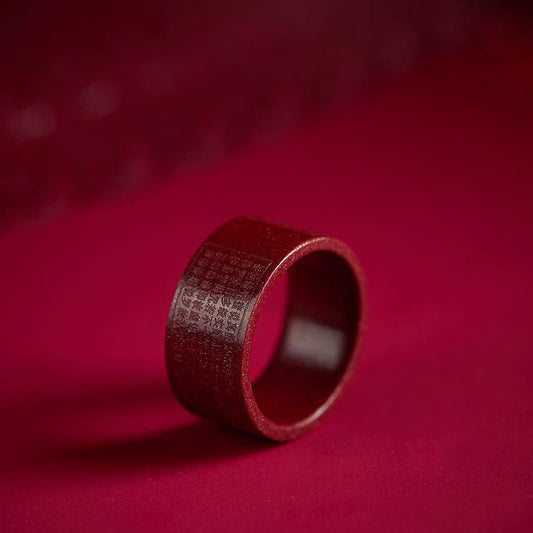 Wear FengShui Cinnabar Om Mani Padme Hum Heart Sutra Blessing Ring