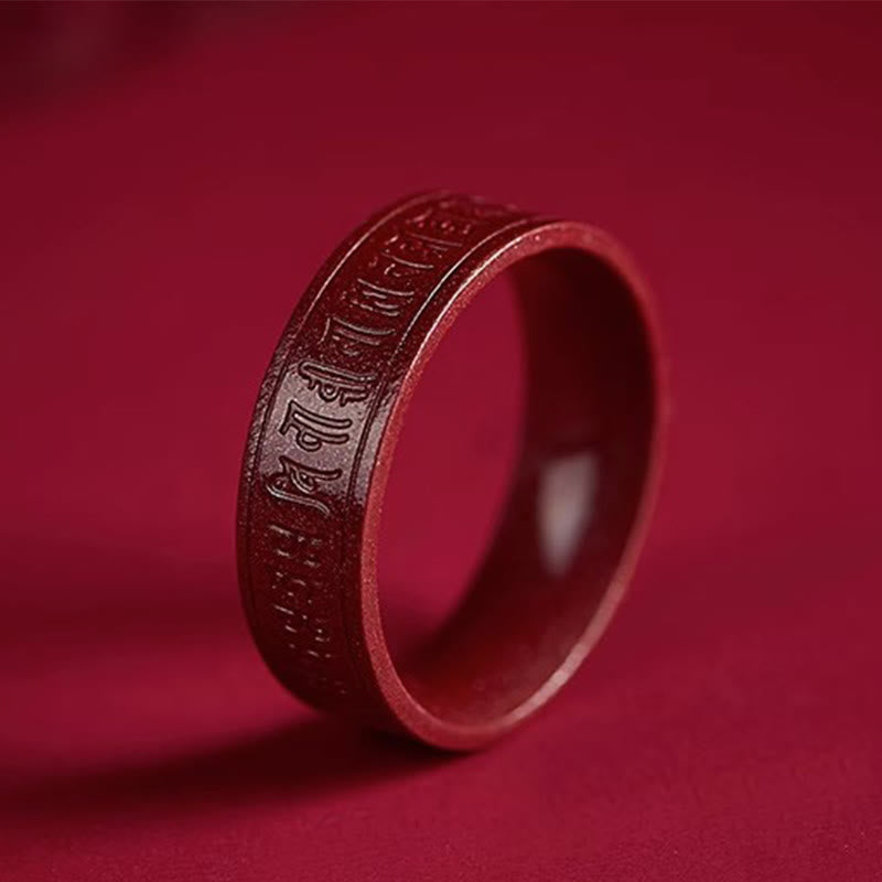 Wear FengShui Cinnabar Om Mani Padme Hum Heart Sutra Blessing Ring