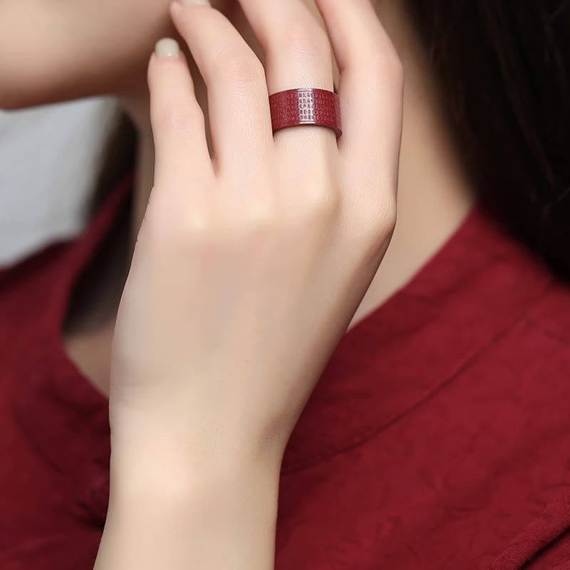 Wear FengShui Cinnabar Om Mani Padme Hum Heart Sutra Blessing Ring