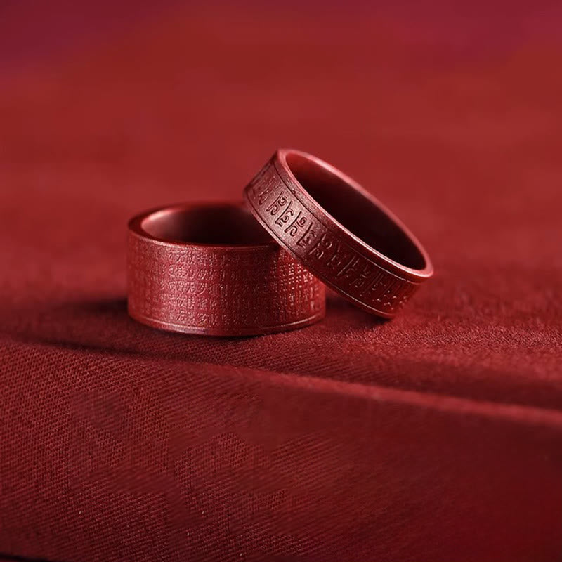 Wear FengShui Cinnabar Om Mani Padme Hum Heart Sutra Blessing Ring