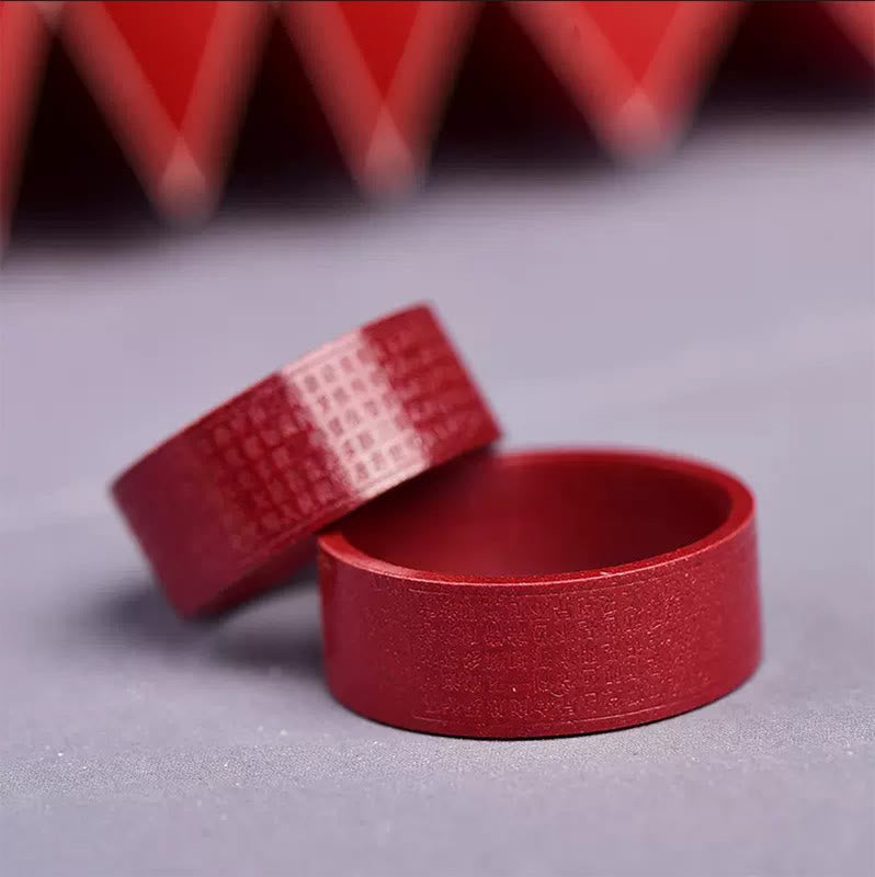 Wear FengShui Cinnabar Om Mani Padme Hum Heart Sutra Blessing Ring