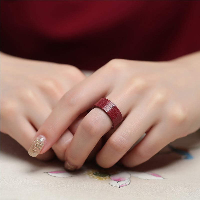 Wear FengShui Cinnabar Om Mani Padme Hum Heart Sutra Blessing Ring