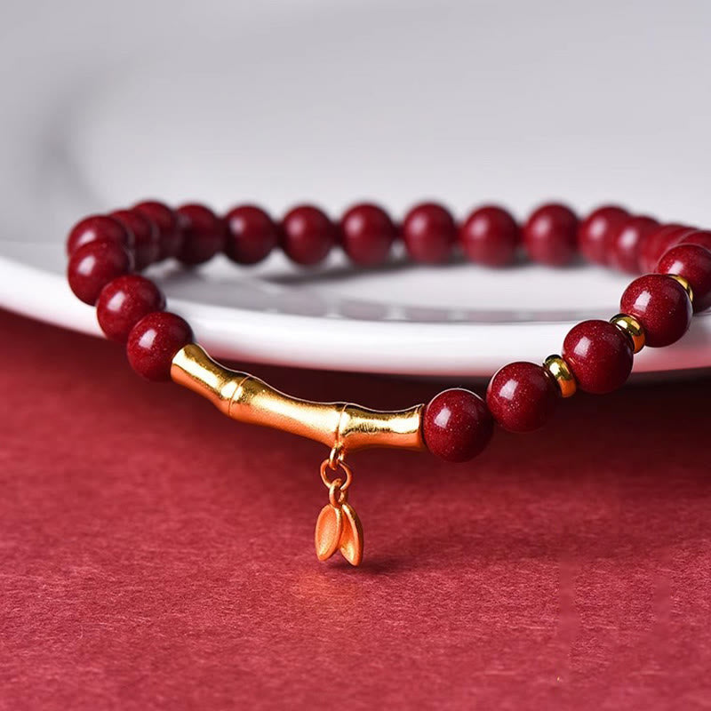 Buddha Stones Bamboo Cinnabar 925 Sterling Silver Concentration Bracelet