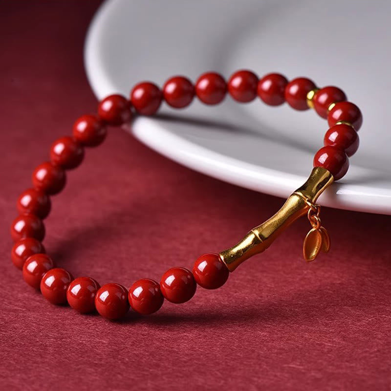 Buddha Stones Bamboo Cinnabar 925 Sterling Silver Concentration Bracelet