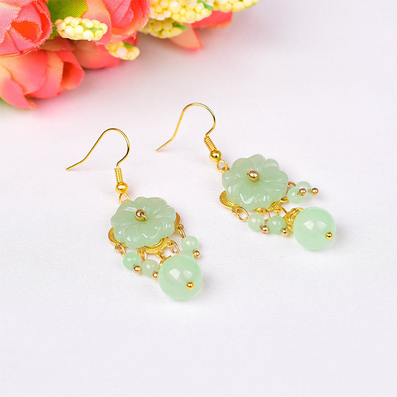 Wear FengShui Green Pink Flower Liuli Glass Drop Earrings