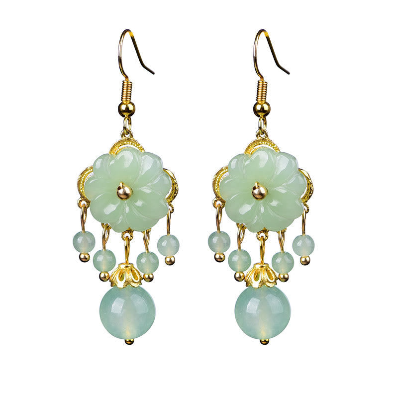 Wear FengShui Green Pink Flower Liuli Glass Drop Earrings