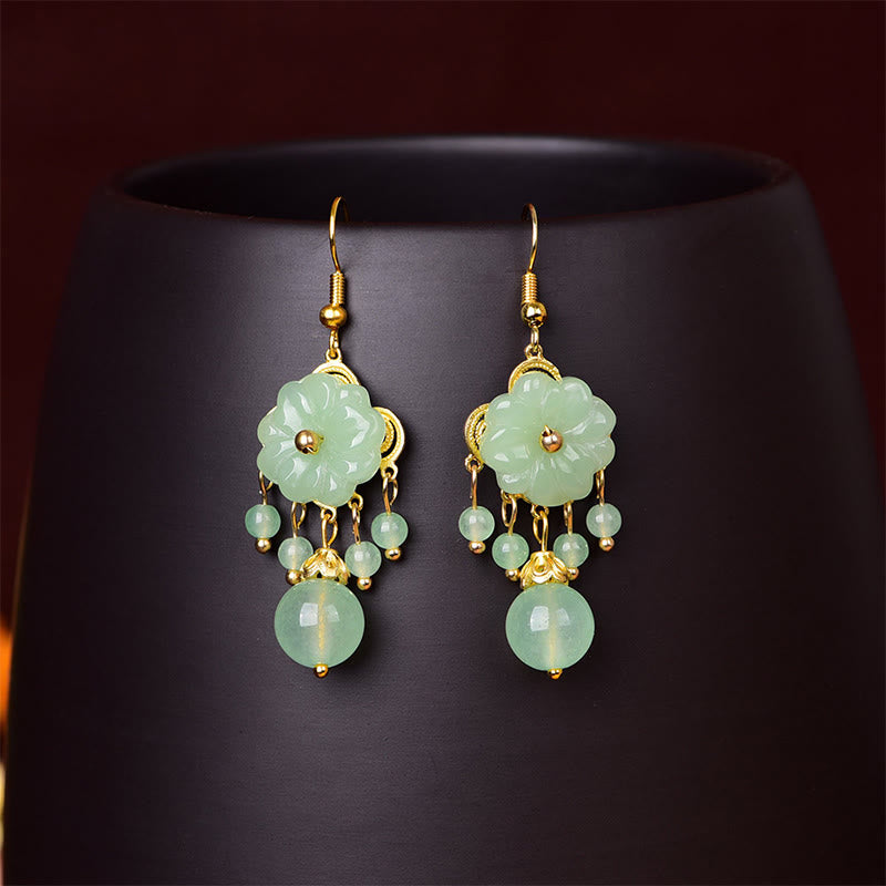 Wear FengShui Green Pink Flower Liuli Glass Drop Earrings