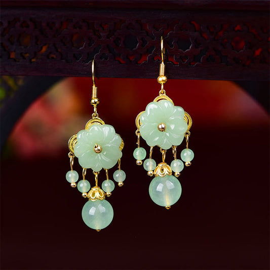 Wear FengShui Green Pink Flower Liuli Glass Drop Earrings