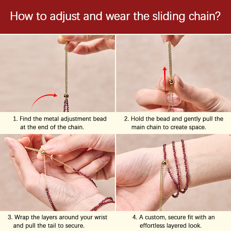 Wear FengShui Small Natural Garnet Passion Triple Wrap Bracelet