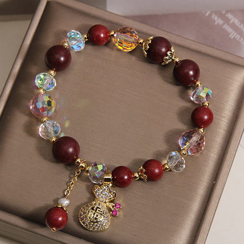 Wear FengShui Sandalwood Fu Character Lucky Fortune Money Bag Charm Protection Bracelet