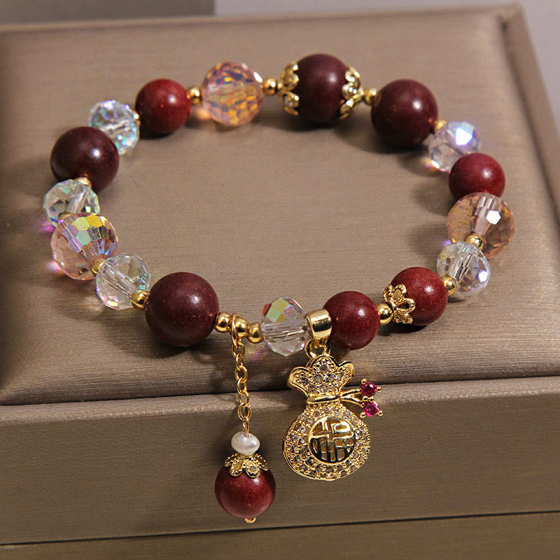 Wear FengShui Sandalwood Fu Character Lucky Fortune Money Bag Charm Protection Bracelet