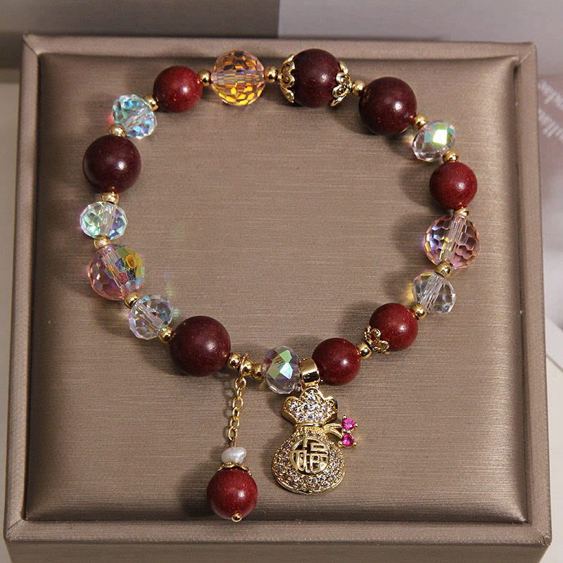 Wear FengShui Sandalwood Fu Character Lucky Fortune Money Bag Charm Protection Bracelet