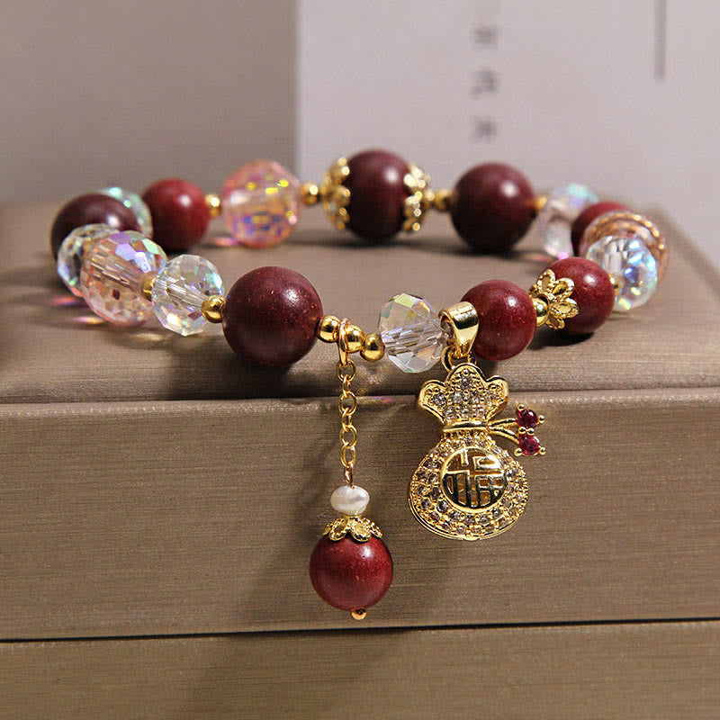 Wear FengShui Sandalwood Fu Character Lucky Fortune Money Bag Charm Protection Bracelet