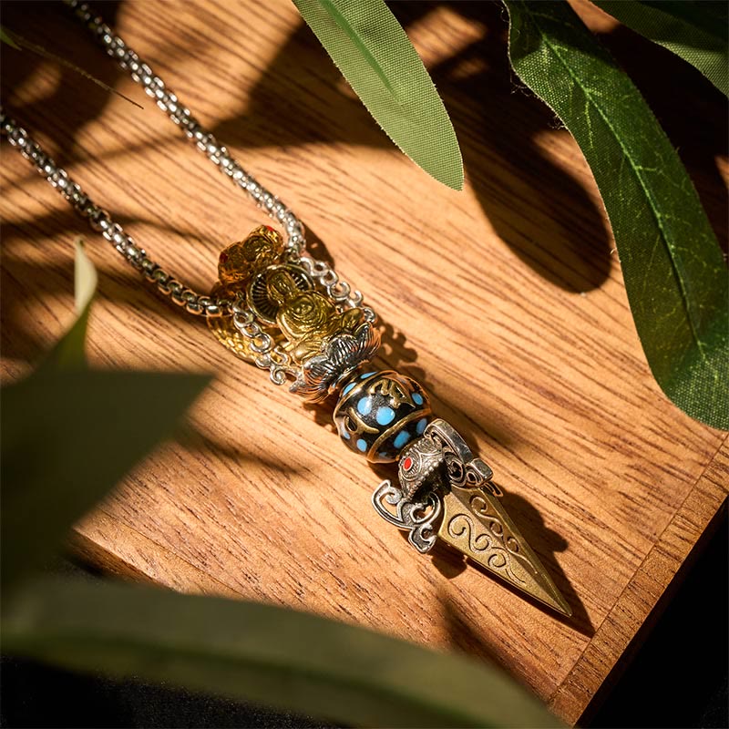 Wear FengShui Tibetan Om Mani Padme Hum Buddha Wealth Rotation Necklace Vajra Pendant