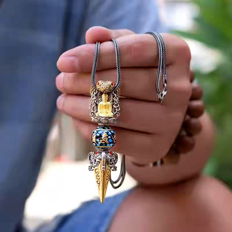 Wear FengShui Tibetan Om Mani Padme Hum Buddha Wealth Rotation Necklace Vajra Pendant