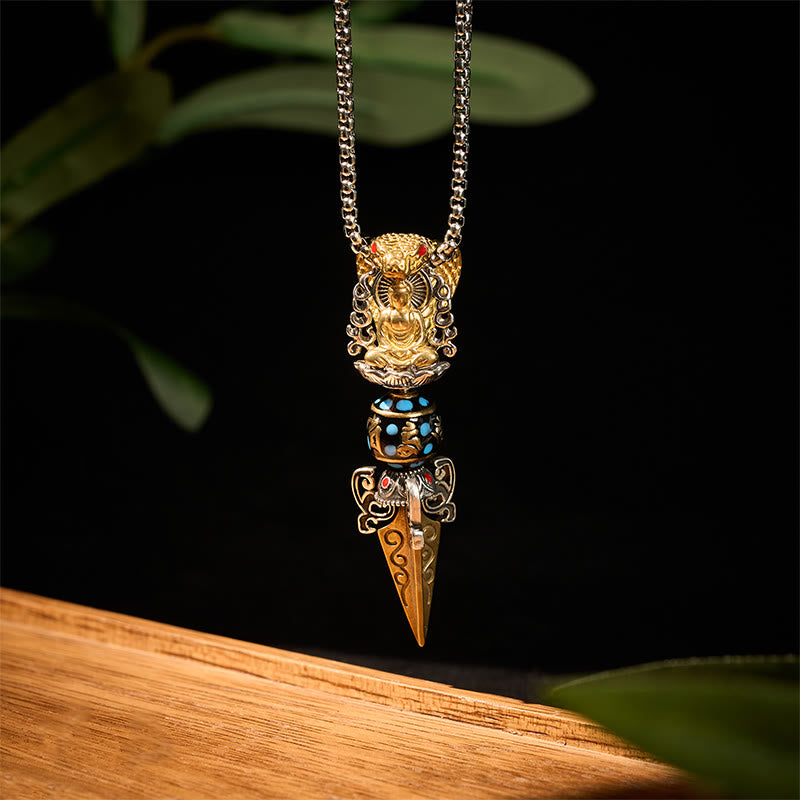 Wear FengShui Tibetan Om Mani Padme Hum Buddha Wealth Rotation Necklace Vajra Pendant