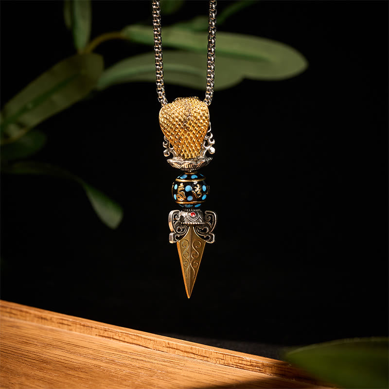 Wear FengShui Tibetan Om Mani Padme Hum Buddha Wealth Rotation Necklace Vajra Pendant