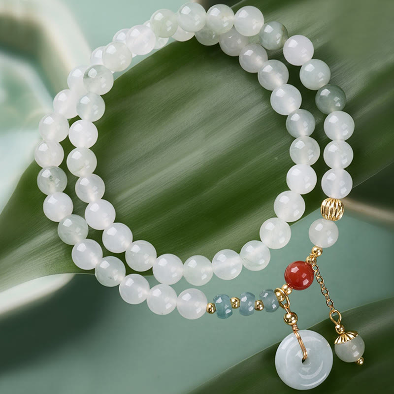 Wear FengShui Jade Peace Buckle Luck Abundance Double Wrap Bracelet