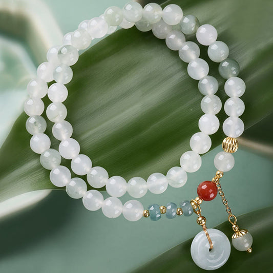 Wear FengShui Jade Peace Buckle Luck Abundance Double Wrap Bracelet