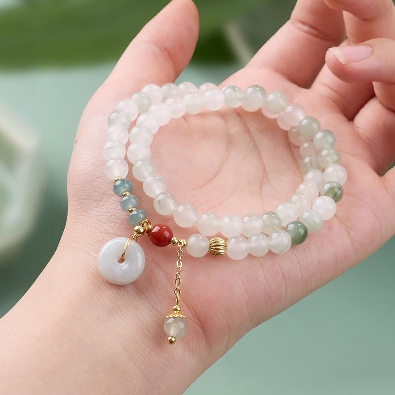 Wear FengShui Jade Peace Buckle Luck Abundance Double Wrap Bracelet