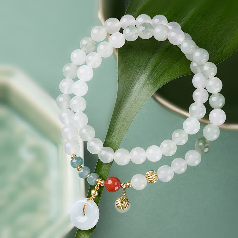 Wear FengShui Jade Peace Buckle Luck Abundance Double Wrap Bracelet