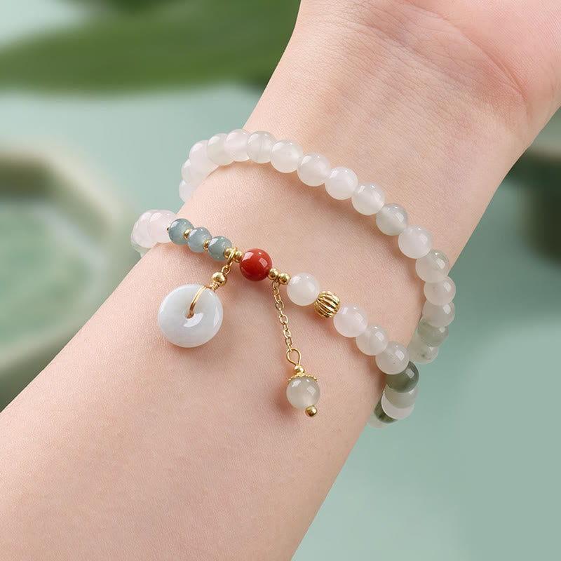 Wear FengShui Jade Peace Buckle Luck Abundance Double Wrap Bracelet